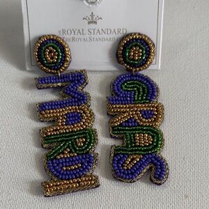 Beaded Earrings - Purple, Green, Gold Mardi Gras